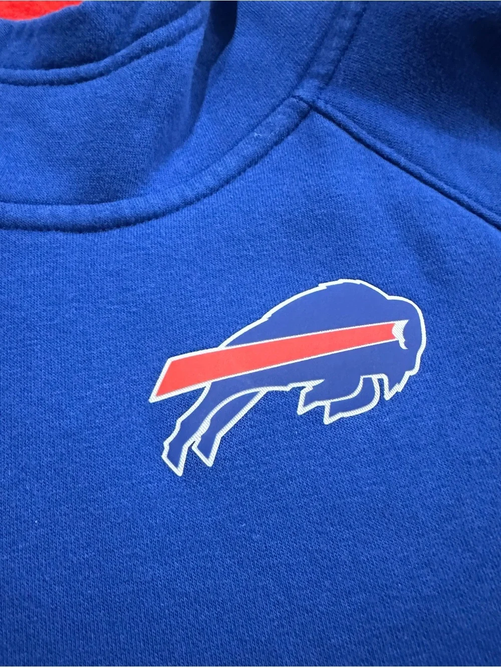 Nike Blue Buffalo Bills Assymetrical Zipper Hoodie with Red Trim Women’s Large